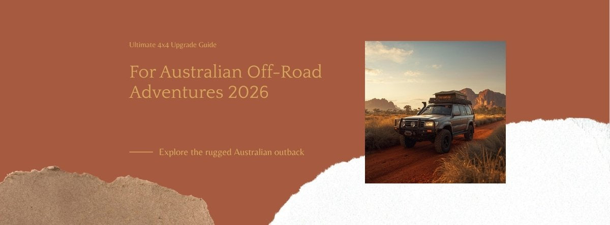 Modified 4x4 vehicle on an Australian outback red dirt track at golden hour