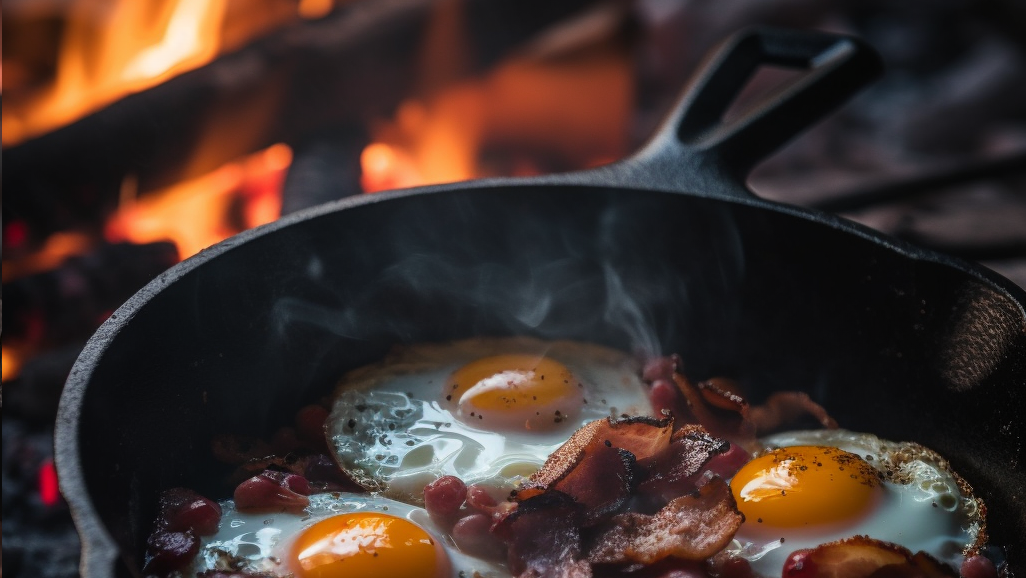 Bacon and Eggs on the campfire