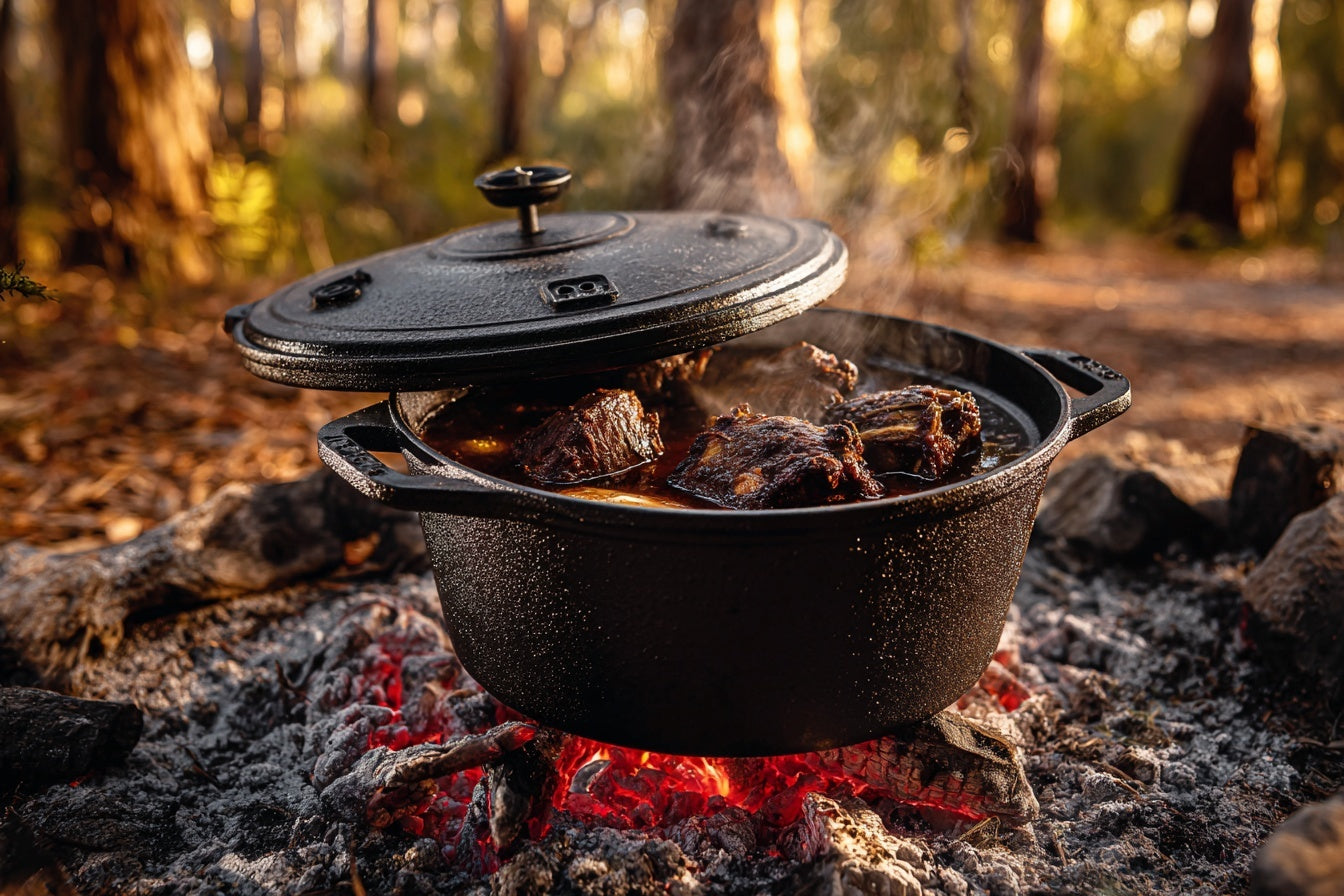 Camp Oven Lamb Shanks with Red Wine and Root Vegetables | Outcamp