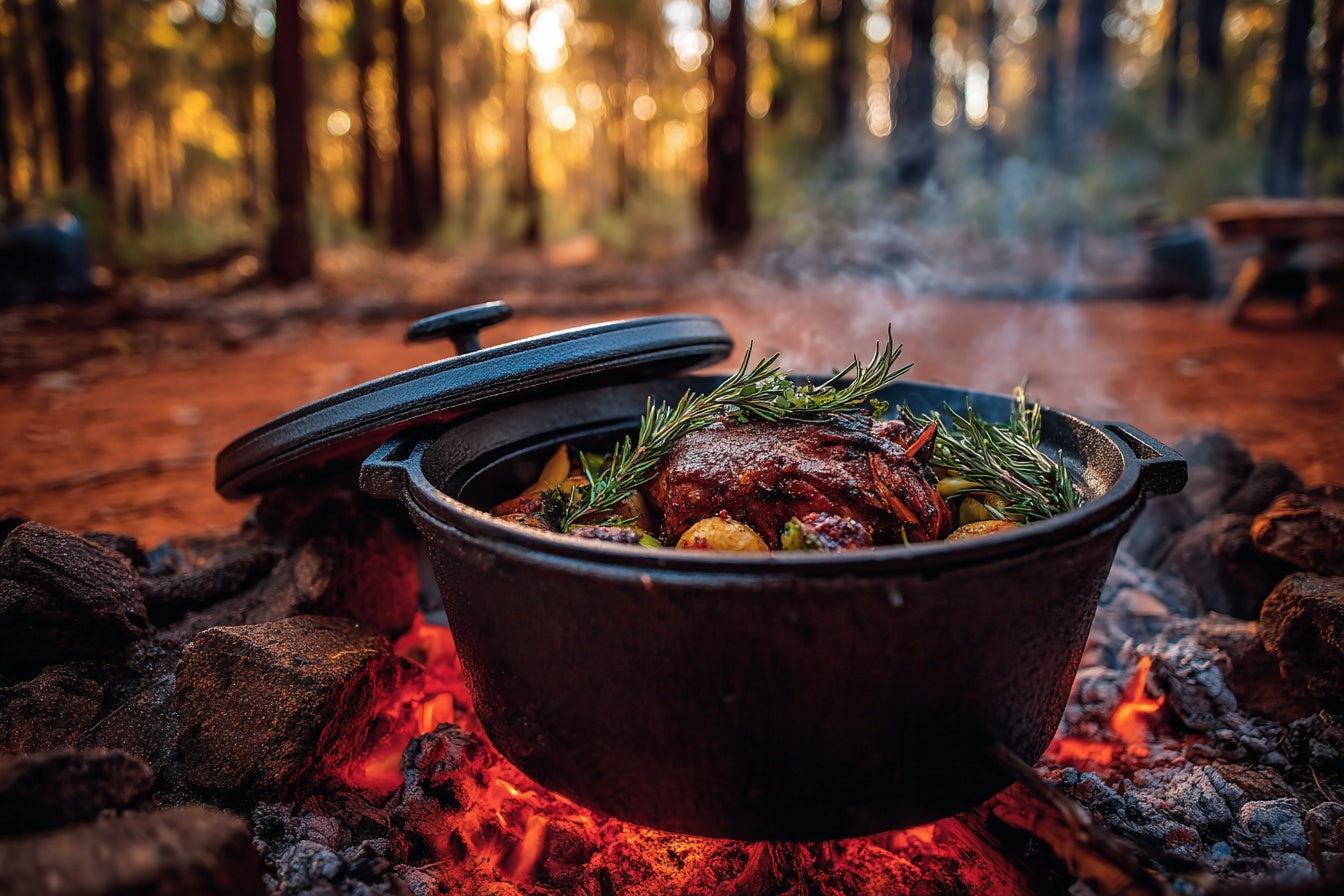 Camp Oven Lamb Shoulder with Bush Herbs and Root Vegetables | Outcamp