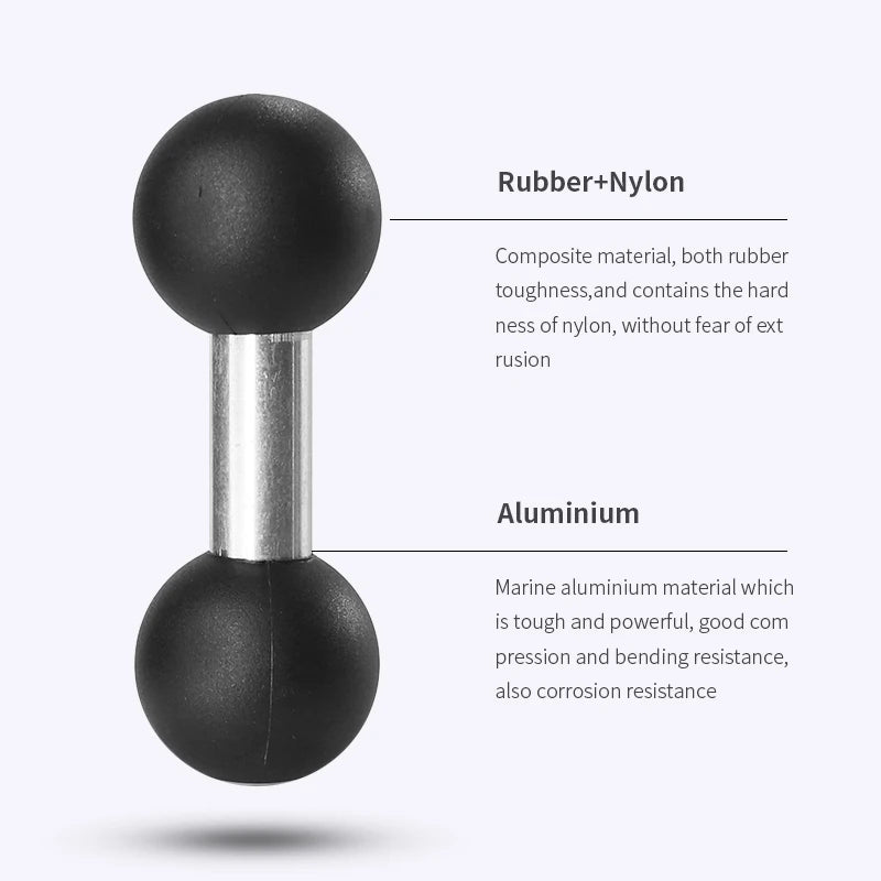 1.5 inch double ball adapter detailed view of rubber and nylon ball head construction