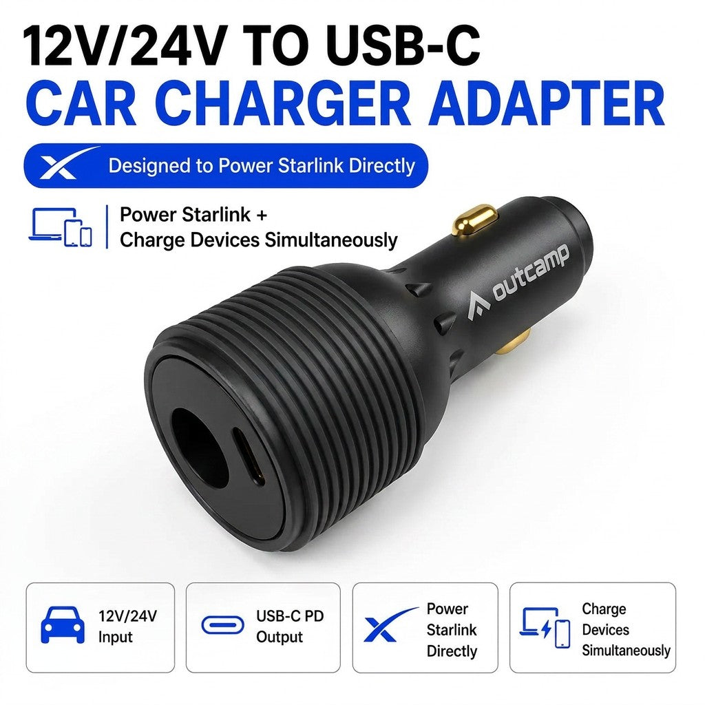 Outcamp 135W cigarette lighter plug Starlink Mini - product studio shot