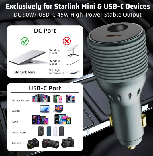 Outcamp 135W cigarette lighter plug Starlink Mini - product studio shot