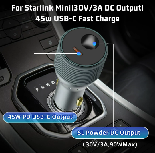 Starlink Mini 2-in-1 Car Adapter - 135W DC Step-Up + USB-C PD 45W | 12V Cigarette Lighter