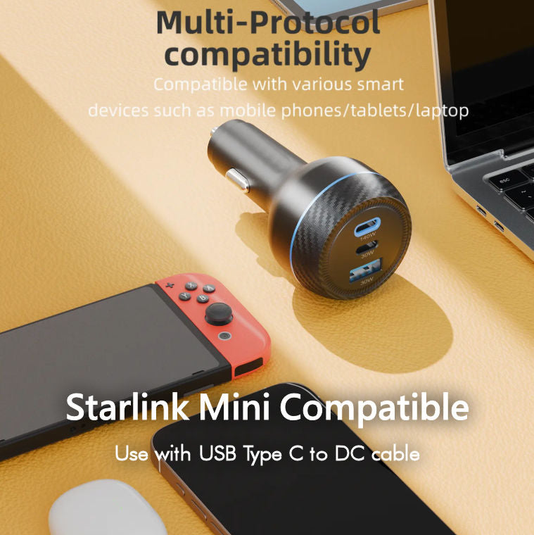 165 Watt USB C Starlink Mini Cigarette Lighter Plug Power Supply