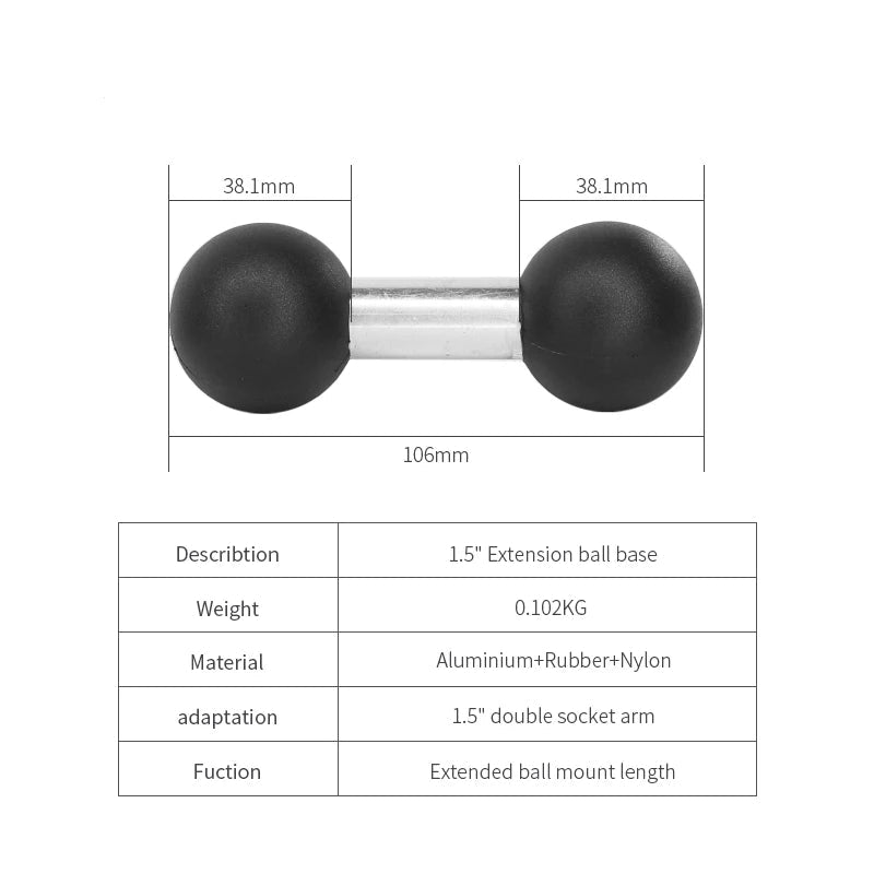 1.5 inch double ball adapter specifications and dimensions diagram