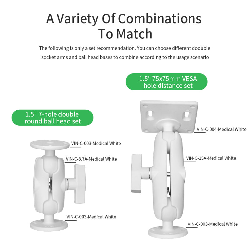 1.5 inch ball double socket arm 15cm white compatibility applications