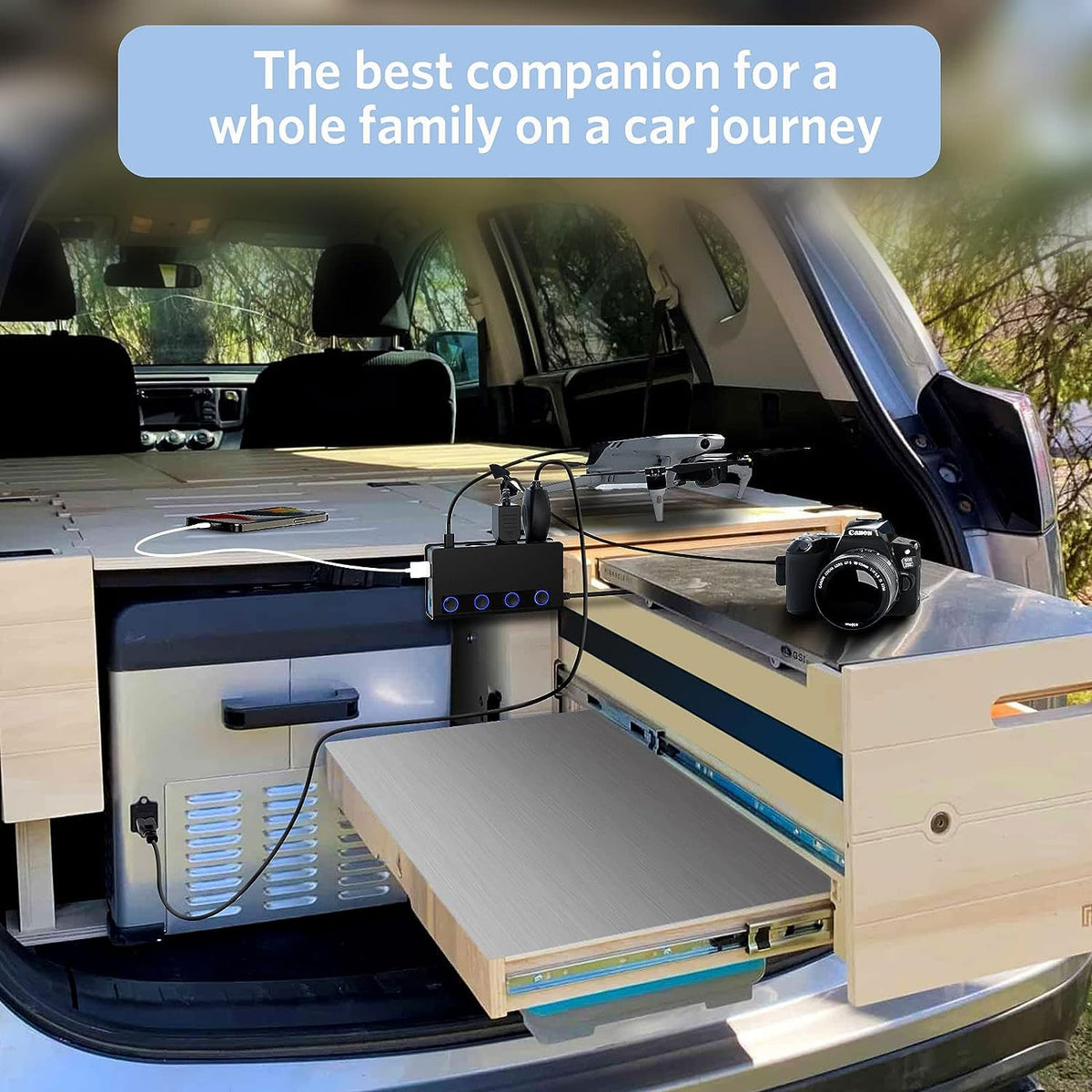 USB C PD car charger powering laptop phone and Starlink Mini