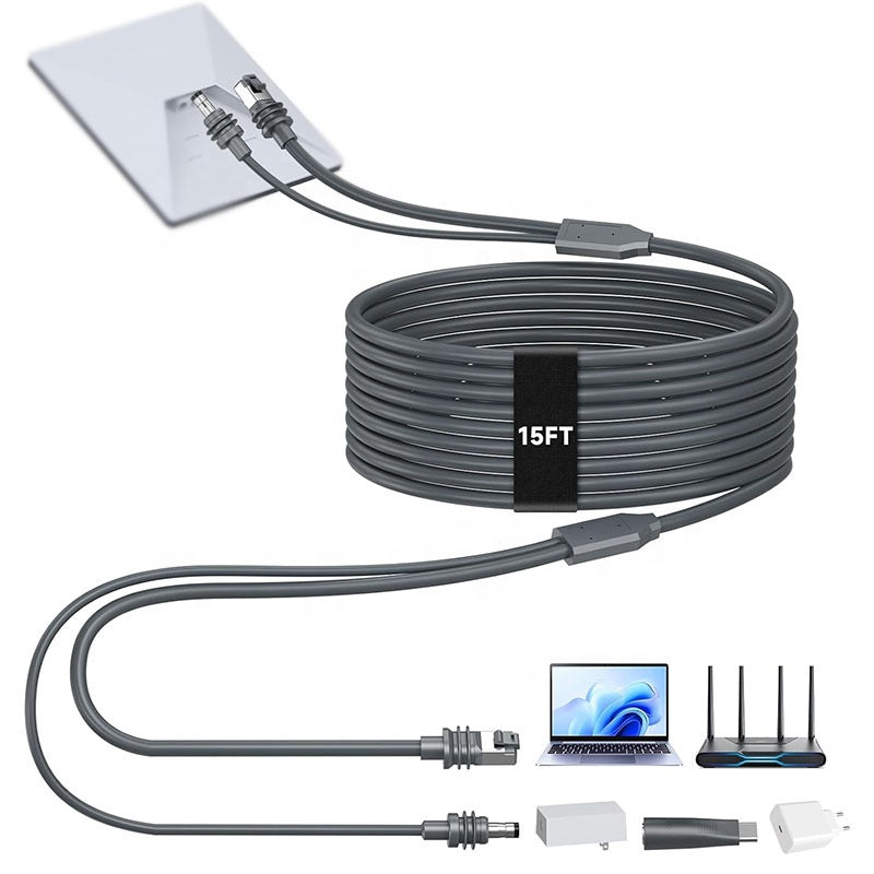 Outcamp Starlink Mini 2-in-1 power and RJ45 data cable on white background