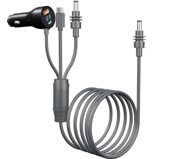 Starlink Mini 3-metre 3-in-1 DC power cable with USB-C, cigarette lighter plug, and barrel jack connectors.