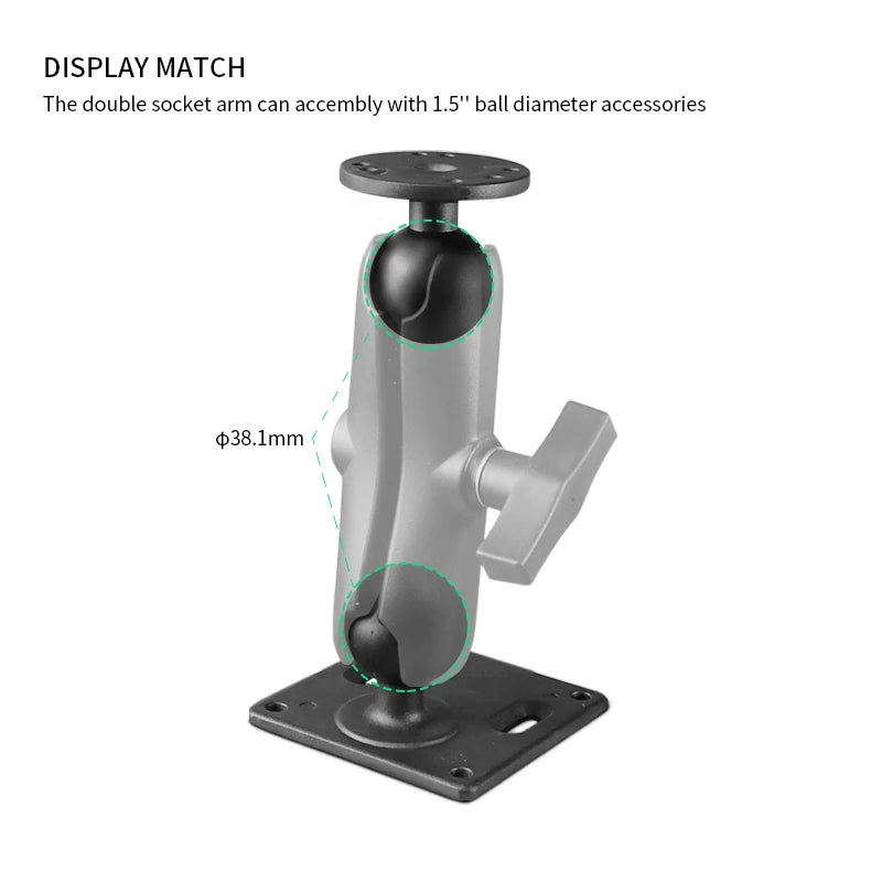 1.5 inch ball double socket arm 15cm black detailed component view