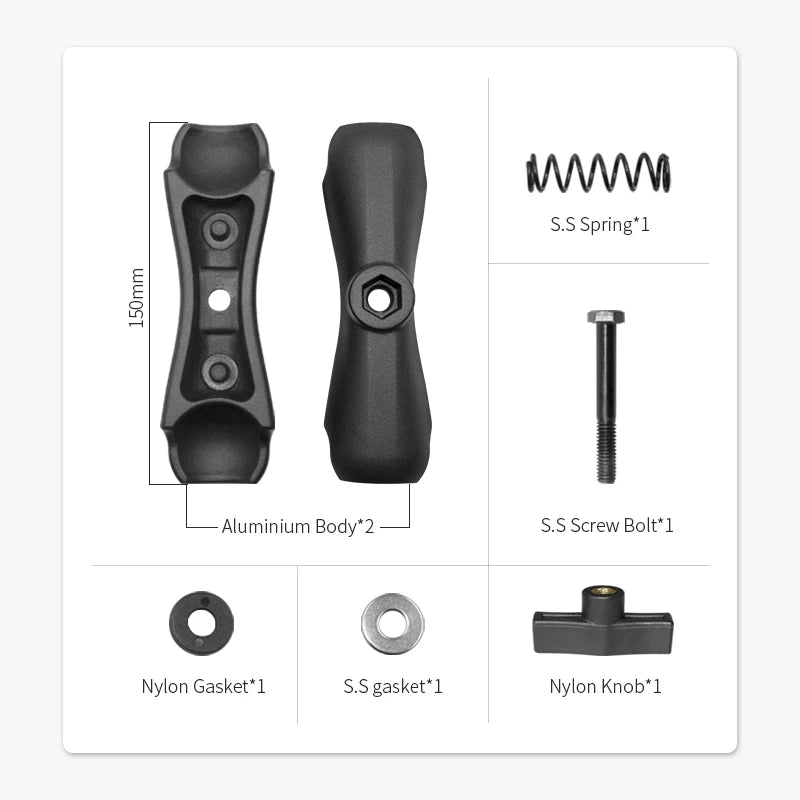 1.5 inch ball double socket arm 15cm black specifications and dimensions diagram