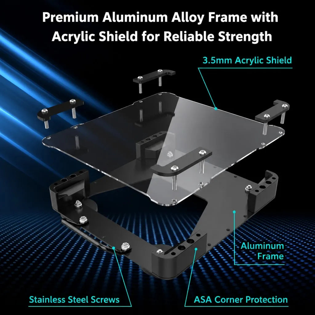 Outcamp Universal Flat Mount for Starlink Mini - exploded view aluminum frame with acrylic shield