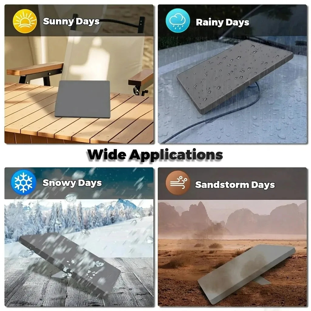 Outcamp silicone case shown in sunny, rainy, snowy and sandstorm conditions — wide weather applications
