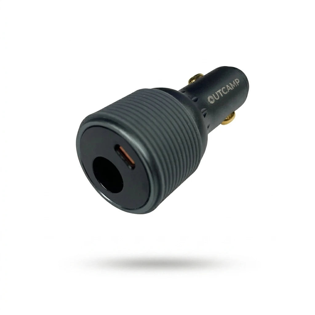 Outcamp 135W cigarette lighter plug Starlink Mini - front face dual port studio shot
