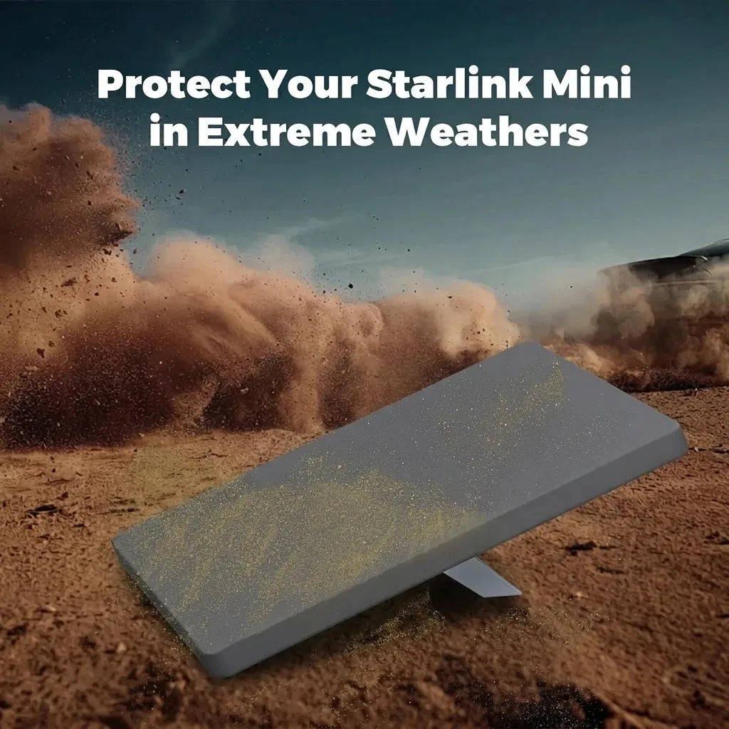 Outcamp silicone case shielding Starlink Mini in an outback dust storm