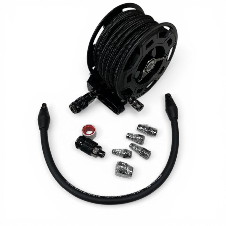 Compact air hose reel auto-retract model rear view with mounting bracket