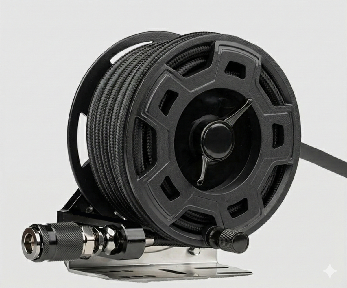 Outcamp manual air hose reel 7m aluminium body side profile