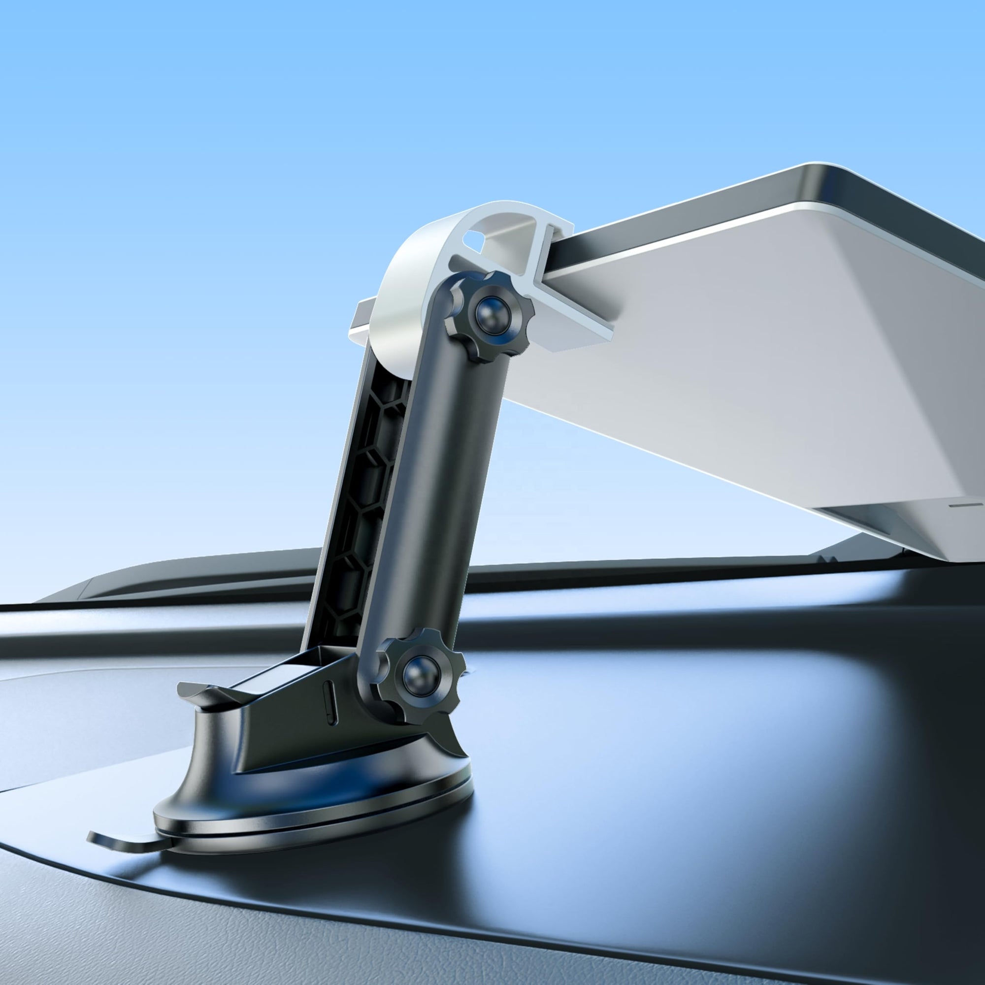 Starlink Mini mounted on vehicle dashboard using suction mount