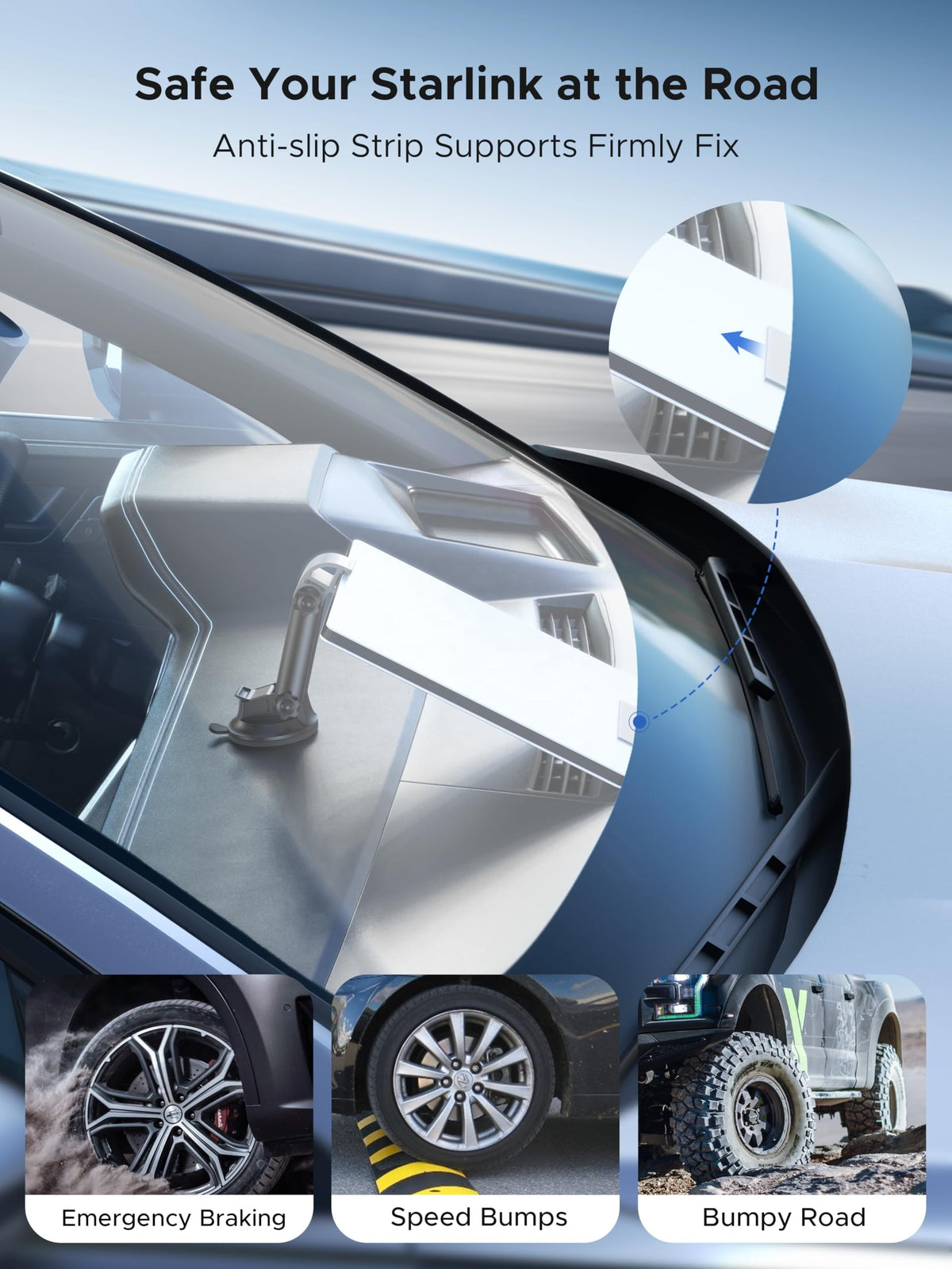 Starlink Mini suction mount setup in 4WD interior