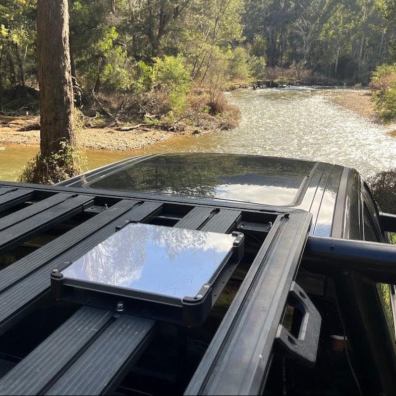 Starlink Mini Flat mount roof rack mount on Rola roof rack Rhino roof rack