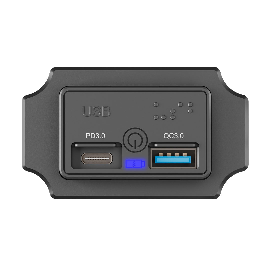 Touch switch ON/OFF dual USB charger with raised braille tactile button detail
