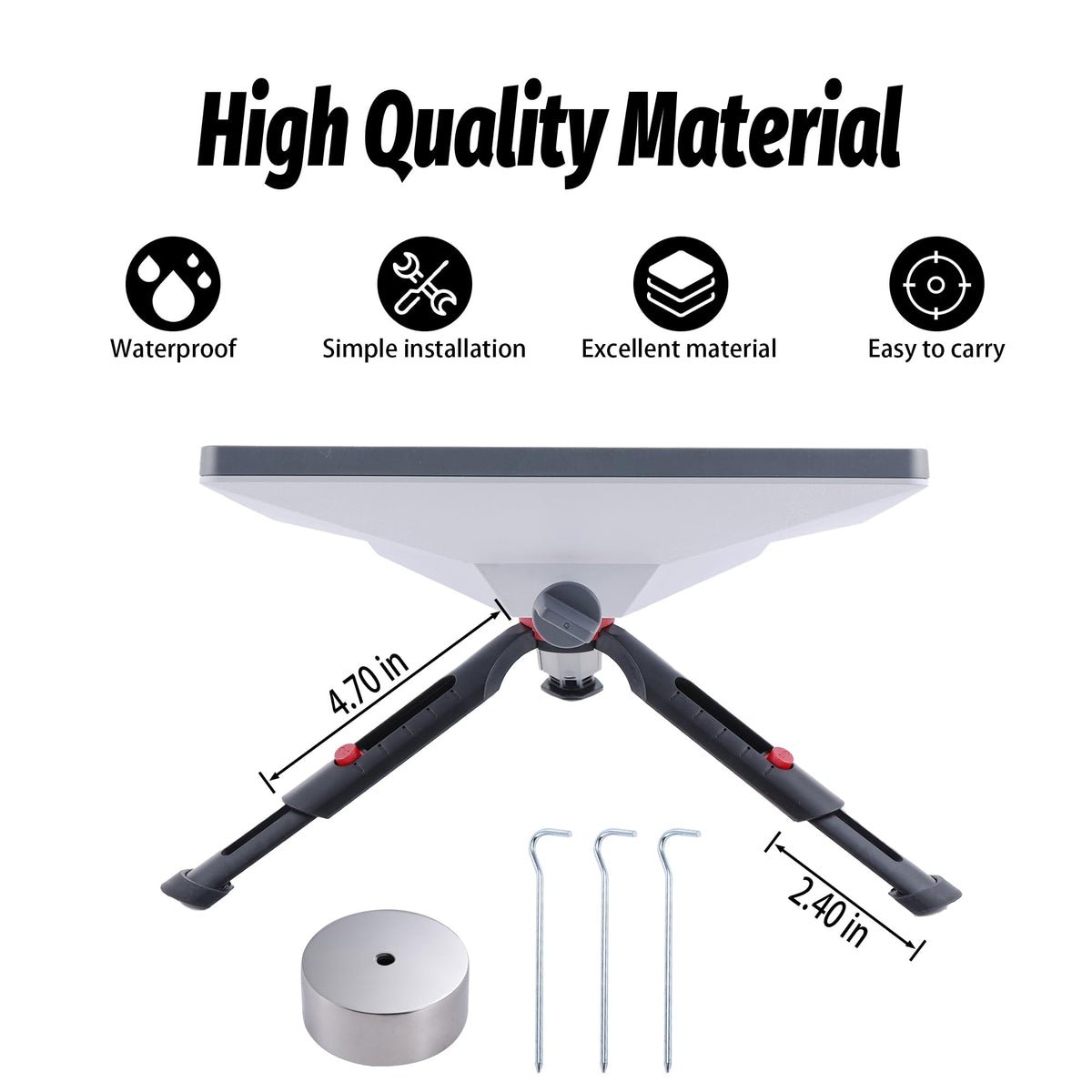 High quality material callout - waterproof, simple installation, excellent material, easy to carry - with ground stakes and adapter puck