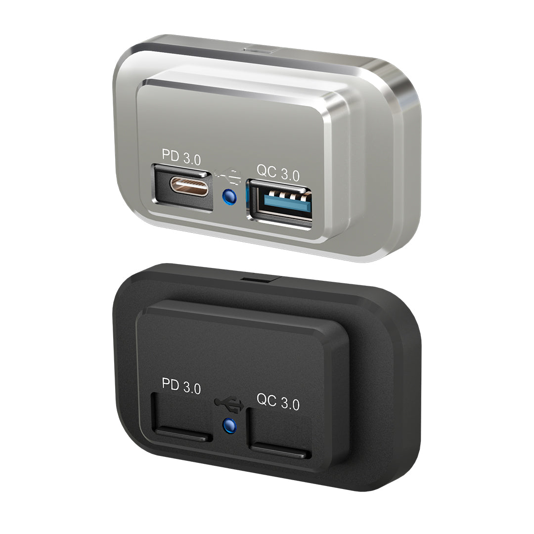 Dual USB charger socket dimensions and panel mount install diagram