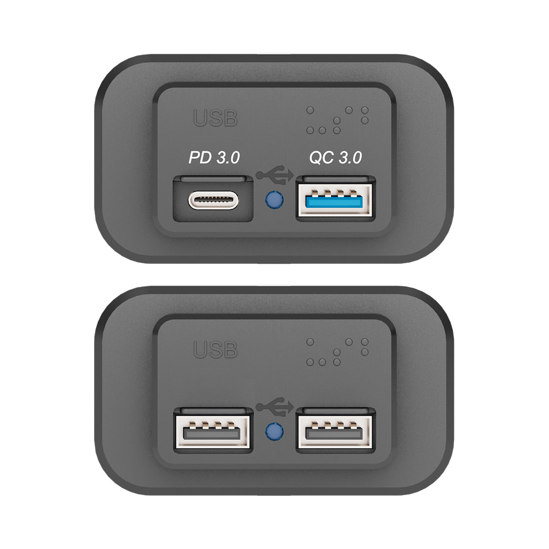 12V USB charger socket installed in vehicle leather armrest with phone charging