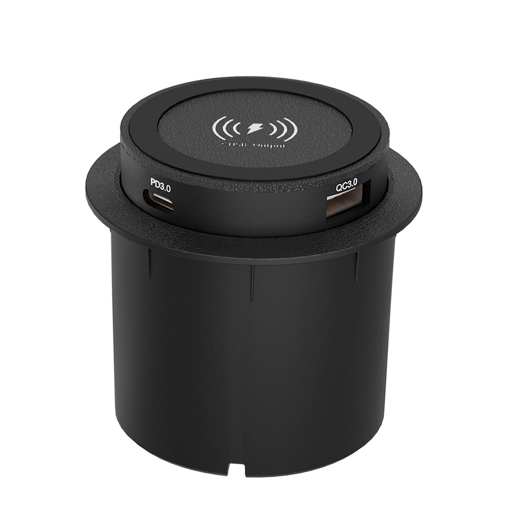 Outcamp 12V 24V 3-in-1 embedded wireless charger with USB-C PD and USB-A QC3.0 - top view