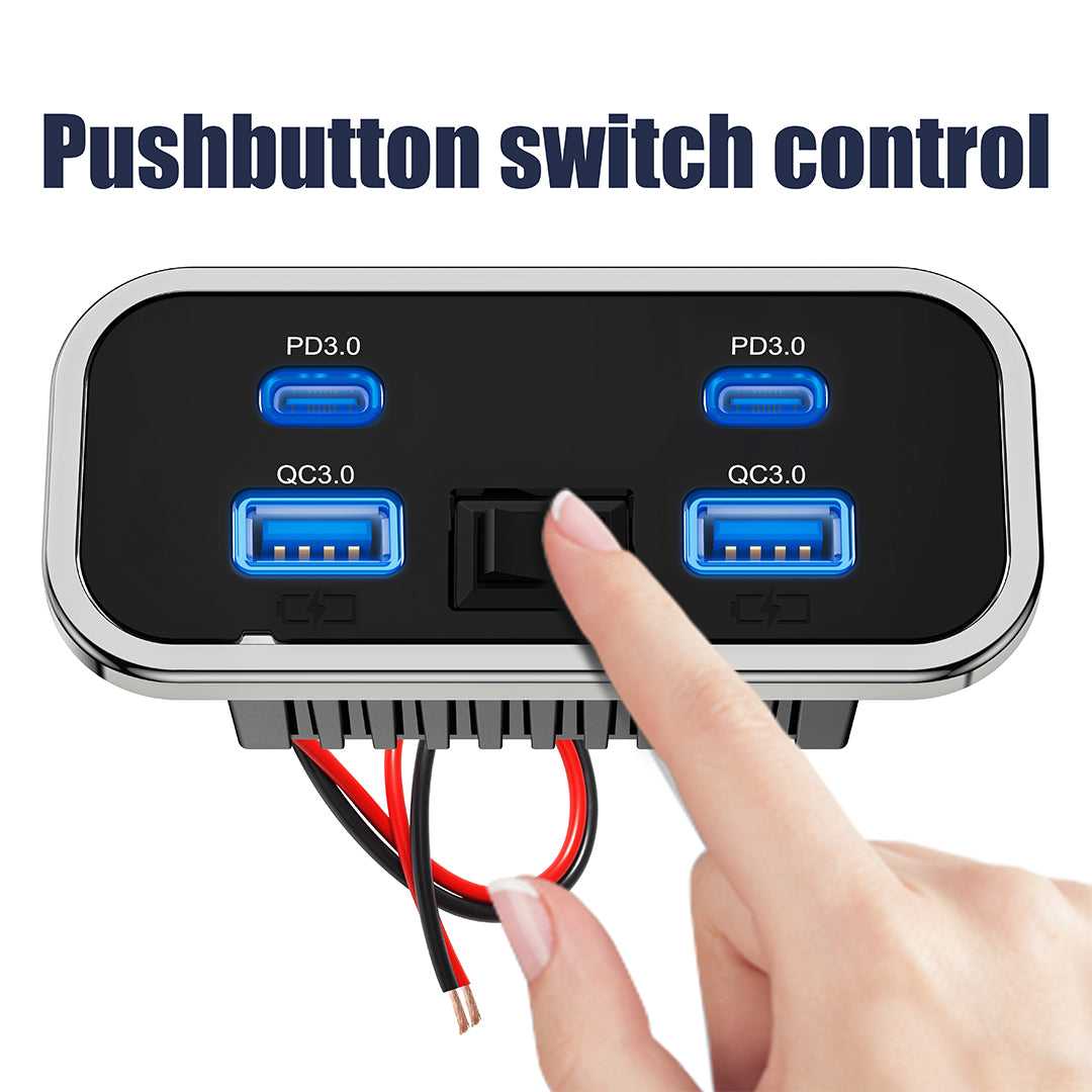 Quad USB charger socket 60mm panel mount install diagram for caravan and motorhome