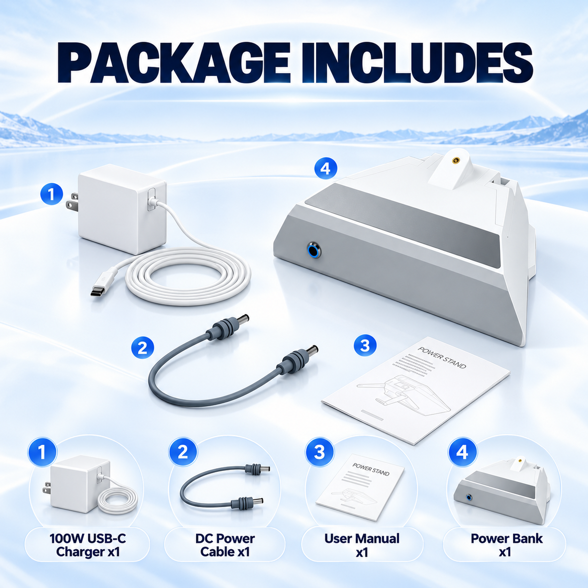 What is in the box - 100W USB-C charger, DC power cable, user manual and the 219Wh power bank