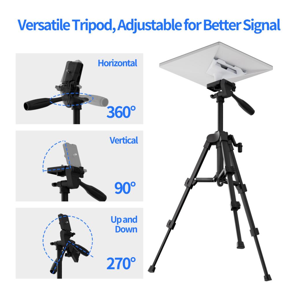 Starlink Mini tripod showing 360 degree rotation and 270 degree tilt adjustment