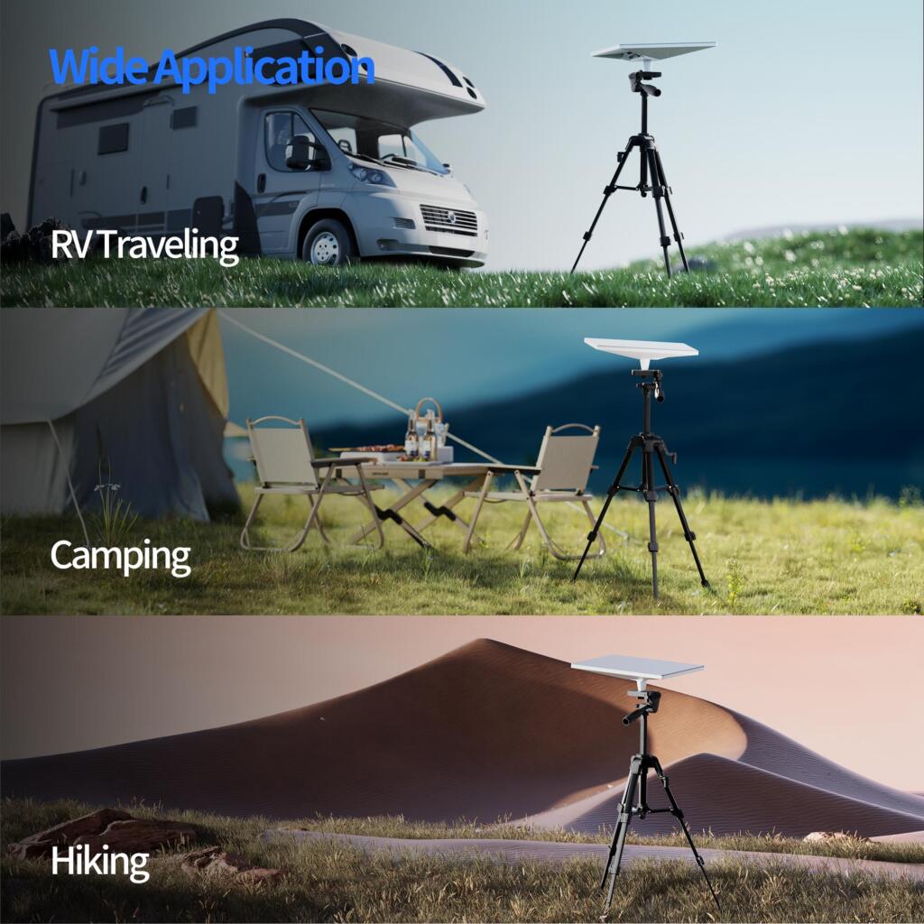 Starlink Mini tripod mount in use for camping and outdoor satellite internet