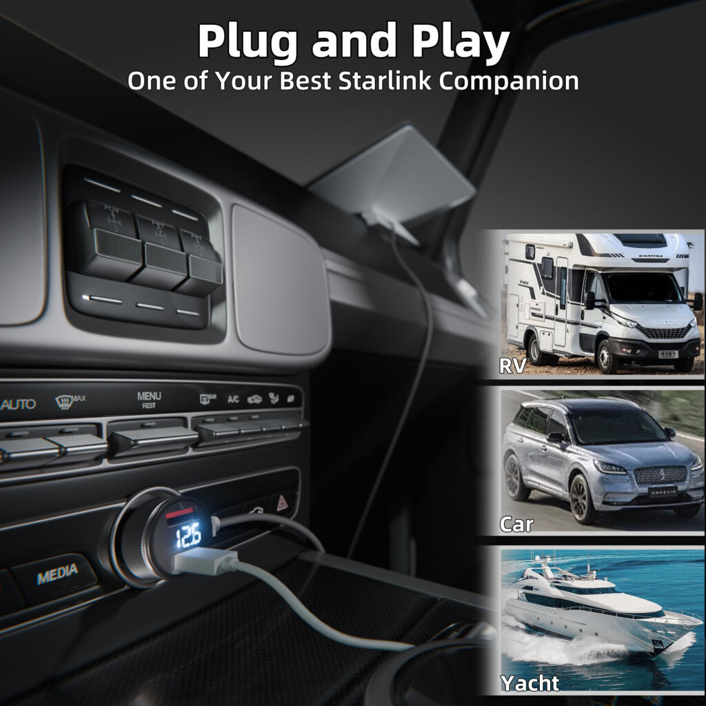 Starlink Mini 20V boosted car charger with dual USB ports