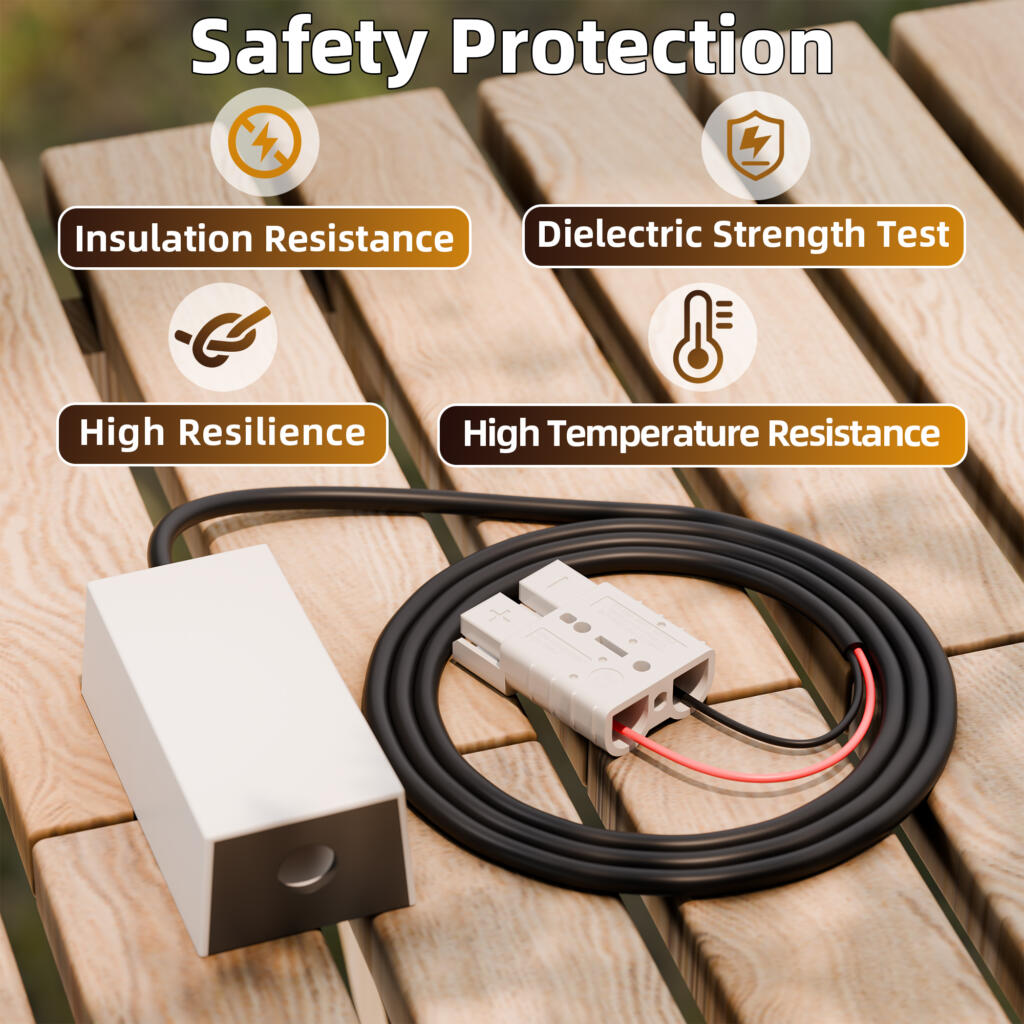 Starlink Mini DC power converter cable with Anderson plug connected to 12V battery in 4x4