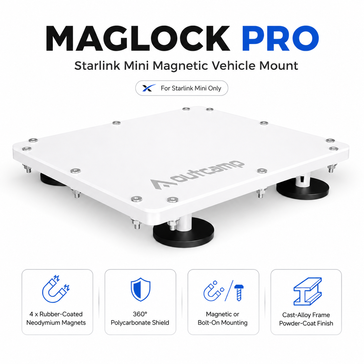 Maglock Pro Starlink Mini Magnetic Vehicle Mount with Out Came branding on a white background