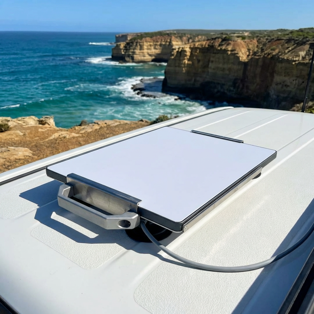 Outcamp stainless steel magnetic mount for Starlink Mini angled product shot