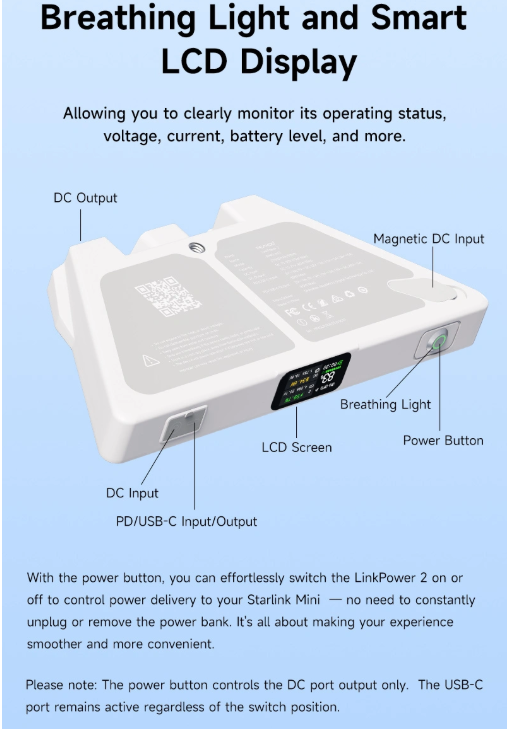 PeakDo LinkPower 2 power bank for Starlink Mini 99Wh portable battery
