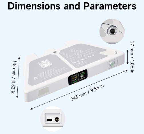 PeakDo LinkPower 2 dimensions and parameters 243mm x 115mm x 27mm with DC port closeup