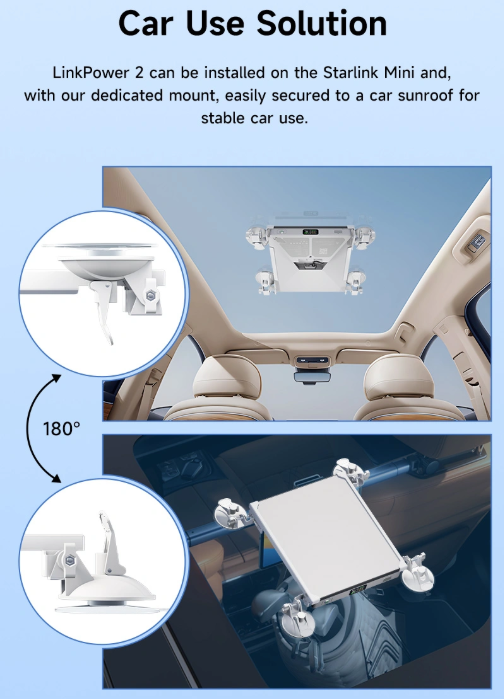 PeakDo LinkPower 2 car use solution with suction cup sunroof mount 180 degree adjustable