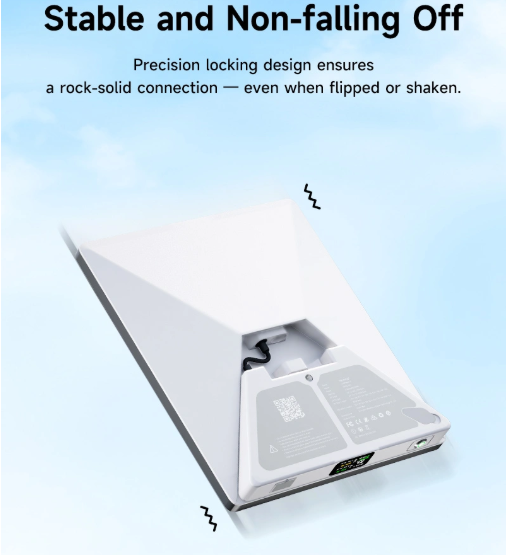 PeakDo LinkPower 2 stable snap-on locking design stays secure even when flipped or shaken