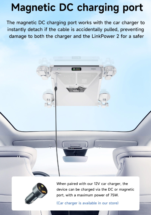 PeakDo LinkPower 2 magnetic DC charging port with 12V car charger 75W vehicle charging