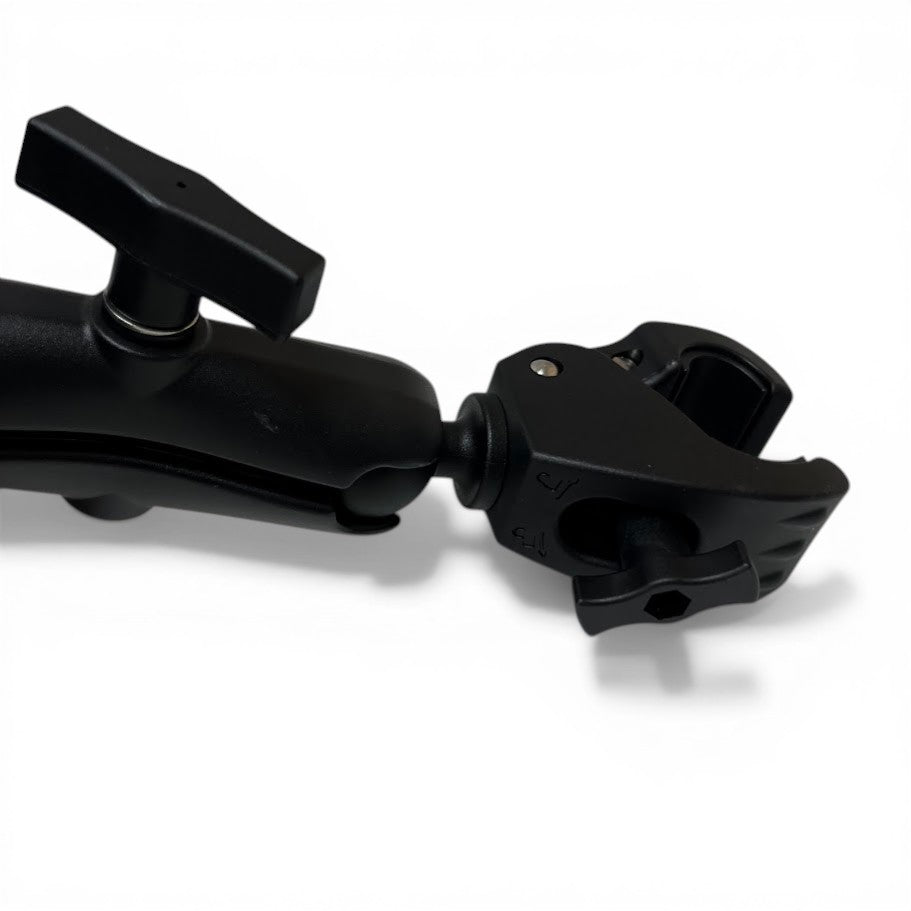 Outcamp rail mount with Starlink Mini dish viewed from below showing arm articulation