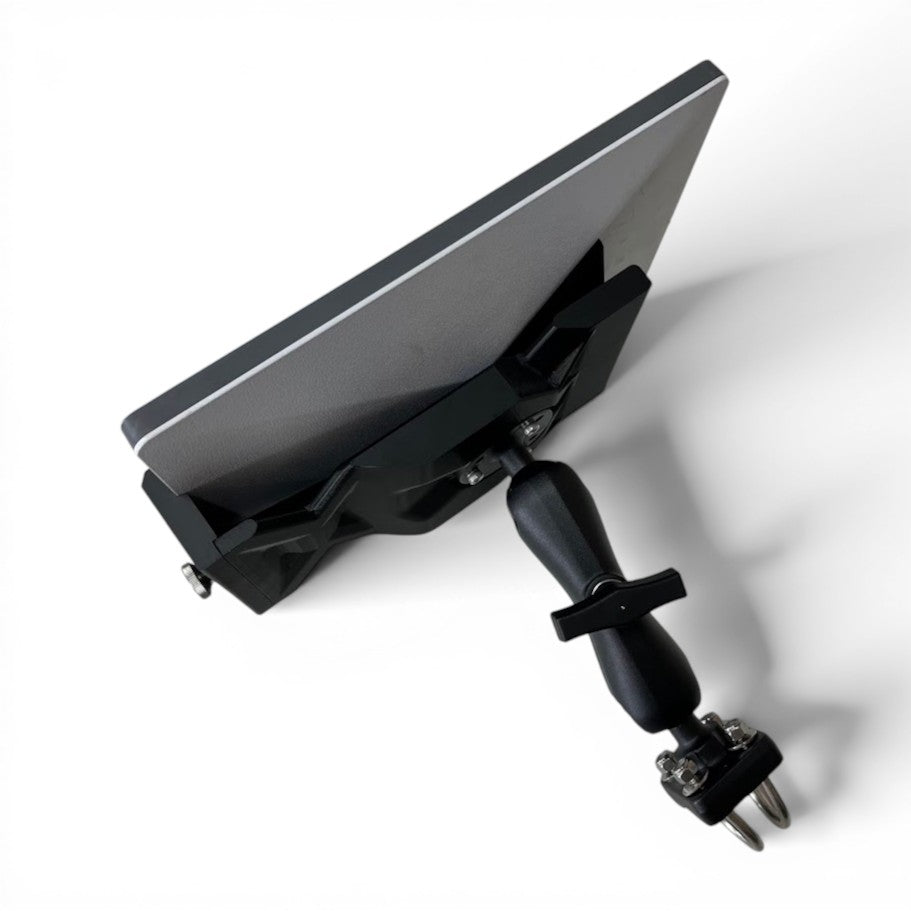 Outcamp Starlink Mini rail mount side view showing arm articulation and ball joint detail