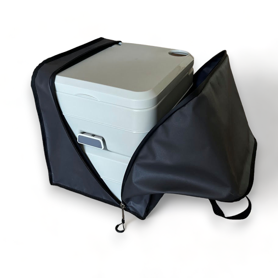 Close-up of waterproof PVC fabric on Dometic 972 Toilet Bag for camping
