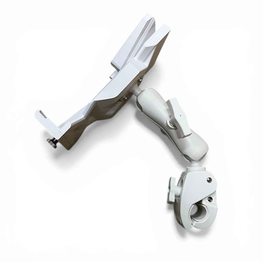 White Outcamp V2 Starlink Mini rail mount three-quarter angle on white background