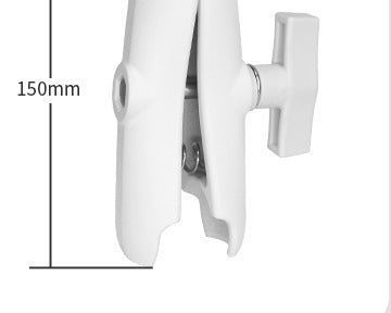 Dimensions diagram of the white long double socket arm — 150mm centre-to-centre length
