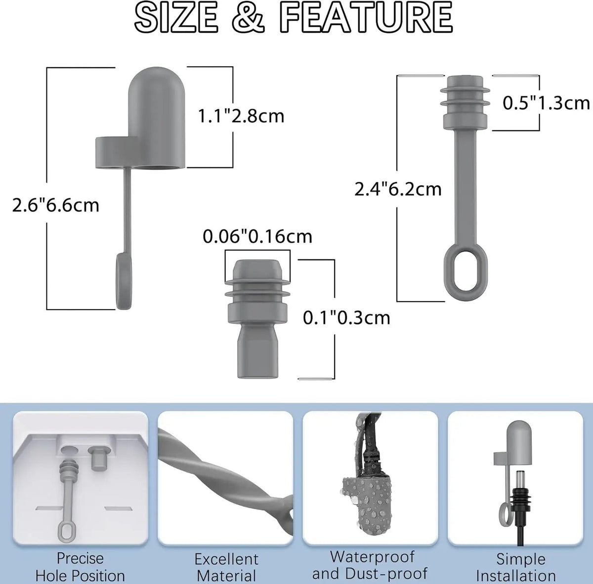 Outcamp.com.au Starlink Mini silicone cable plug protection kit with dimensions and installation examples