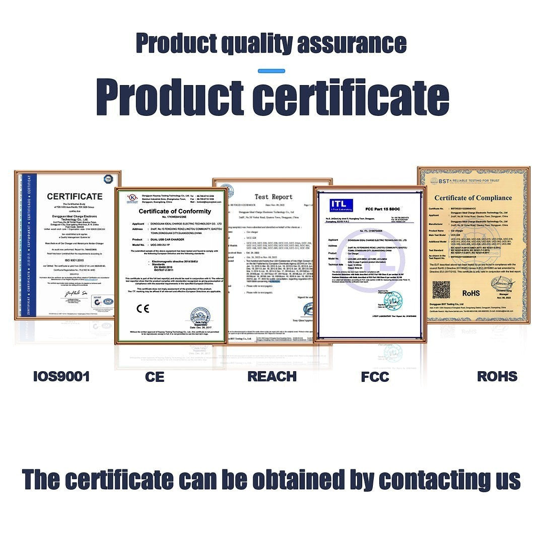 Outcamp.com.au waterproof USB charger socket product quality assurance and safety certificates including CE and FCC